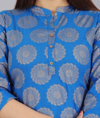 Blue Ethnic Motif Printed Work Cotton Straight Kurta 6