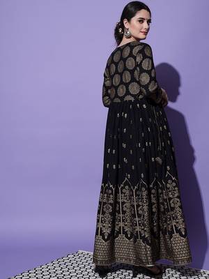 Black Ethnic Motif Printed Work Cotton Anarkali Kurta 2