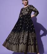 Black Ethnic Motif Printed Work Cotton Anarkali Kurta