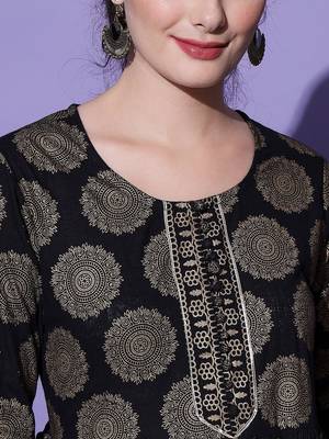 Black Ethnic Motif Printed Work Cotton Anarkali Kurta 5
