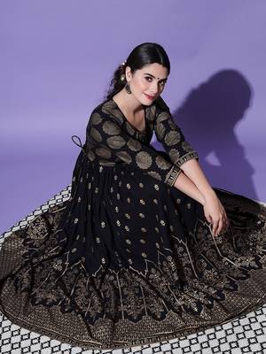 Black Ethnic Motif Printed Work Cotton Anarkali Kurta 6