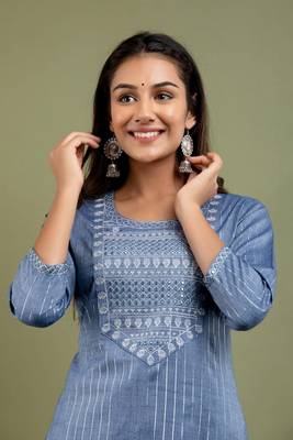 Grey Embroidered Work Rayon Straight Kurta With Pant Set 2