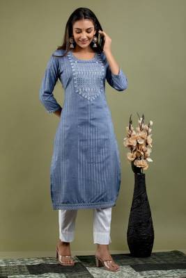 Grey Embroidered Work Rayon Straight Kurta With Pant Set 5