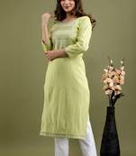 Yellow Embroidered Work Rayon Straight kurta With Pant Set
