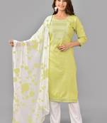 Yellow Embroidered Work Rayon Straight kurta Pant With Dupatta Set