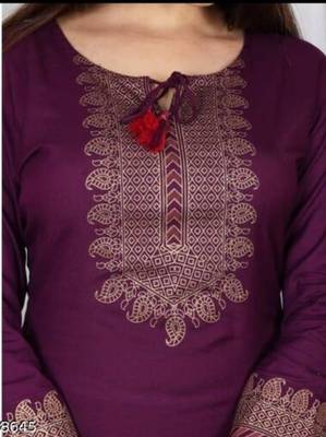 Purple Printed Work Rayon Straight Kurta Plazzo With Dupatta Set 2