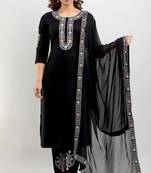 Black Floral Embroidered Work Rayon Straight Kurta Pant With Dupatta Set