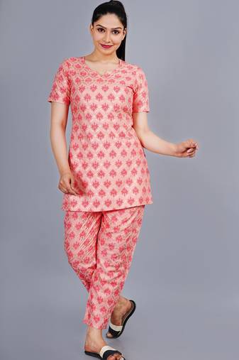 Pink Printed Work Kurta With Pant Set