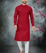 Mens art silk maroon kurta pajama