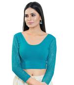 Teal Long Sleeves Solid Stretchable Saree Blouse