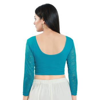 Teal Long Sleeves Solid Stretchable Saree Blouse 4