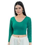 Green Long Sleeves Solid Stretchable Saree Blouse