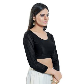 Black Long Sleeves Solid Stretchable Saree Blouse 3
