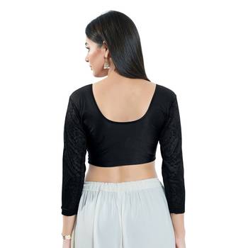 Black Long Sleeves Solid Stretchable Saree Blouse 4