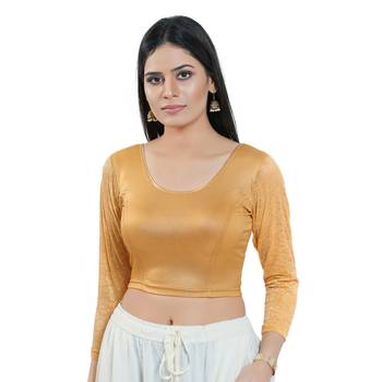 Gold Long Sleeves Solid Stretchable Saree Blouse 1