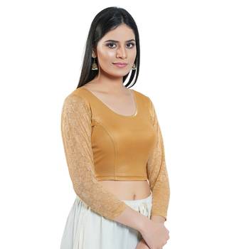 Gold Long Sleeves Solid Stretchable Saree Blouse 3