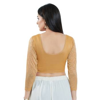 Gold Long Sleeves Solid Stretchable Saree Blouse 4