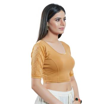 Gold Short Sleeves Solid Stretchable Saree Blouse 3