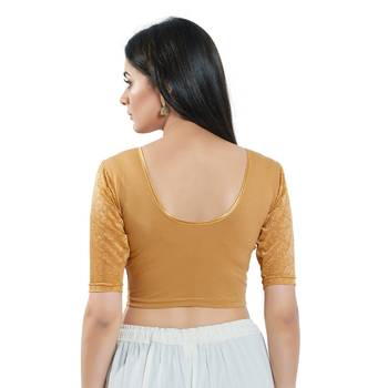 Gold Short Sleeves Solid Stretchable Saree Blouse 4