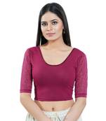 Magenta Short Sleeves Solid Stretchable Saree Blouse