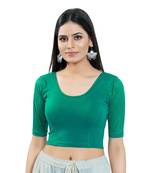 Rama Green Short Sleeves Solid Stretchable Saree Blouse