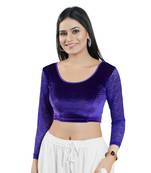 Purple Long Sleeves Solid Stretchable Saree Blouse