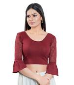 Maroon Three-Quarter Sleeves Solid Stretchable Saree Blouse