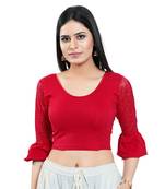 Red Three-Quarter Sleeves Solid Stretchable Saree Blouse