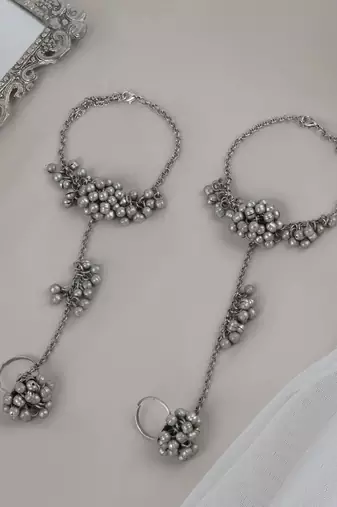 Oxidized silver anklets, leg chain payal, ankle bracelet with ring, perfect gift for her