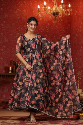 Woodsmoke black organza anarkali suit set of 3 1
