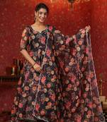 Woodsmoke black organza anarkali suit set of 3