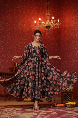 Woodsmoke black organza anarkali suit set of 3 3