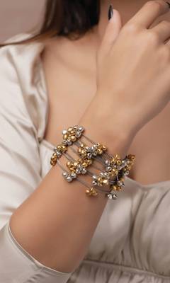 Dual tone ghungroo hand bracelet silver gold bangle bracelet gifts for her 1