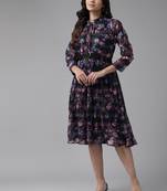 Aarika womens party wear black colour floral print georgette dress