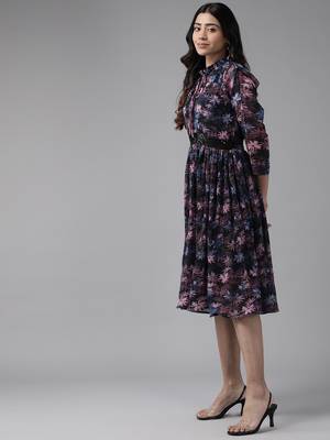 Aarika womens party wear black colour floral print georgette dress 3