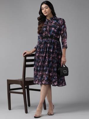 Aarika womens party wear black colour floral print georgette dress 5