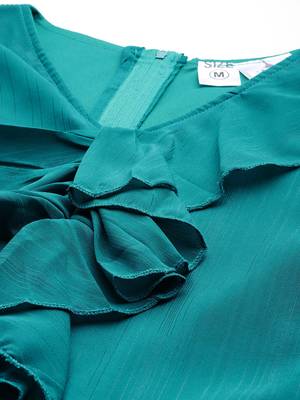 Aarika womens party wear turquoise colour solid georgette dress 2