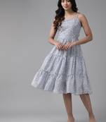 Aarika womens party wear blue colour floral print georgette middi