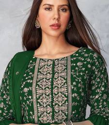Women's Green Color Faux Georgette Embroidered Readymade Kurta Sharara and Dupatta Set (Full Stitched )