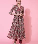 Gulmohar jaipur rayon calf length length printed semi-flared 3/4 sleeve round kurta bottom set