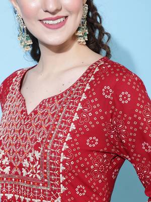 Gulmohar jaipur rayon calf length length printed semi-flared 3/4 sleeve round kurta bottom dupatta set 4
