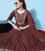 Gulmohar jaipur cotton calf length flared 3/4 sleeve round kurta bottom dupatta set