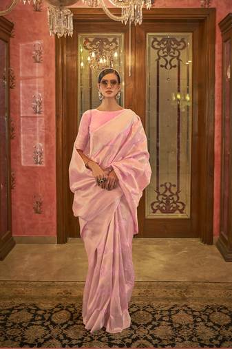 Pink Silk Blend Party Wear Sequins Saree Collection