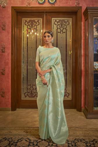  Green Silk Blend Party Wear Sequins Saree Collection