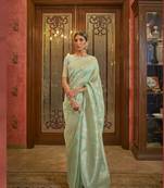  Green Silk Blend Party Wear Sequins Saree Collection
