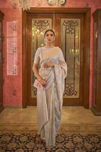 Grey Silk Blend Party Wear Sequins Saree Collection