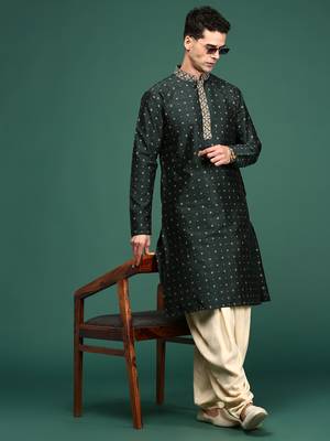 Mens green color embroidery  embellished  kurta 1