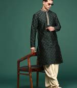 Mens green color embroidery  embellished  kurta
