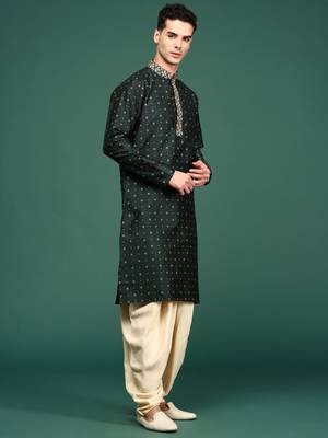 Mens green color embroidery  embellished  kurta 2