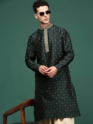 Mens green color embroidery  embellished  kurta 4